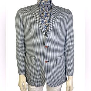 Robert Graham Casual 2 Button Navy/Cream Gingham Classic Fit Blazer Like New 36